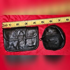 Vintage Unique Novelty Black Leather Coin Keys Credit Cards Purses Set Of 2